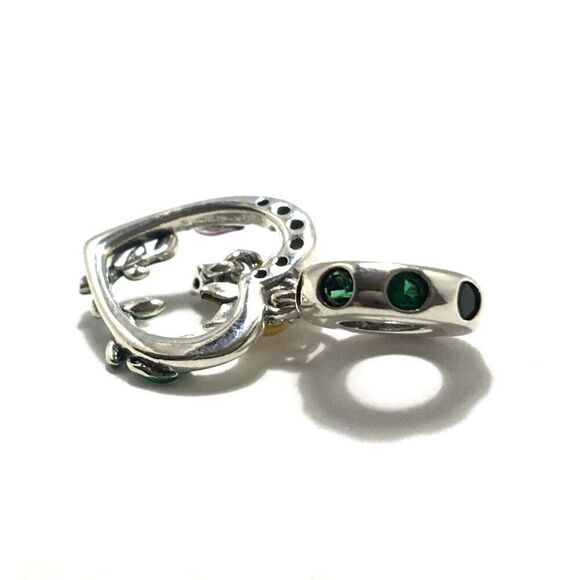 Sterling Silver 925 Charm Daffodil Flower Heart CZ Green Enamel For DIY Bracelet - Picture 6 of 9
